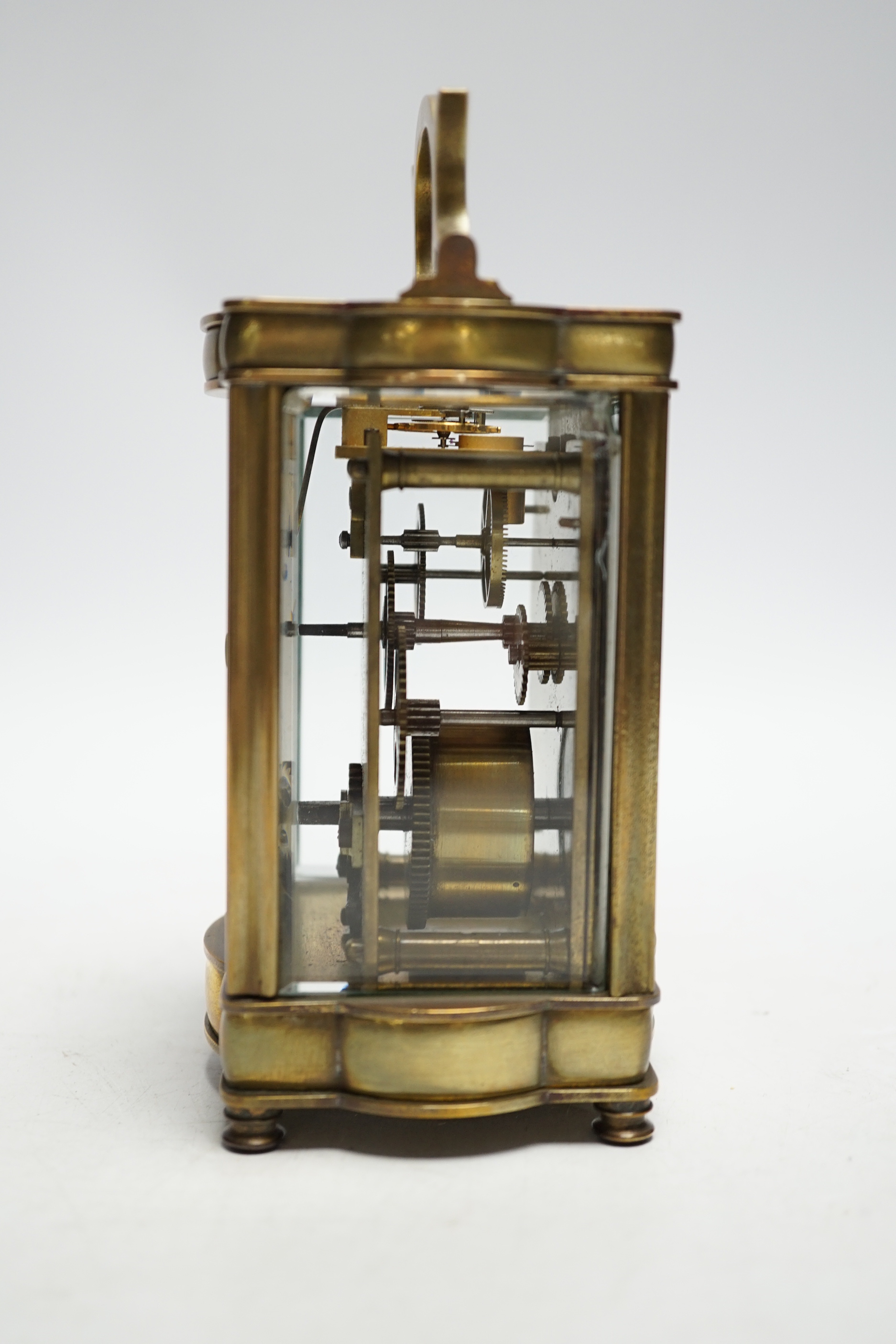 A brass cased carriage timepiece, 12cm